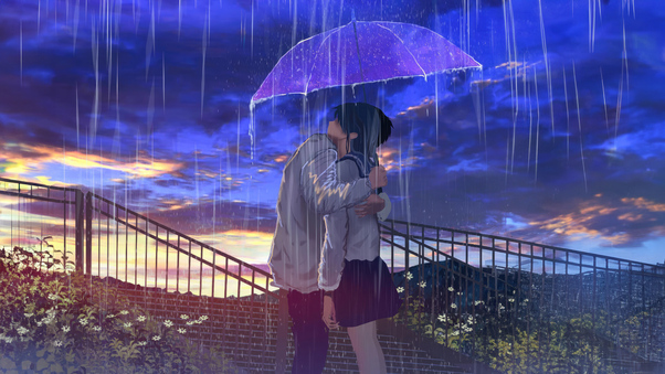 Embraced By Rain Anime Couples Love Story HD Wallpaper