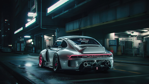 Sleek And Cyber Porsche In The Neon City HD Wallpaper