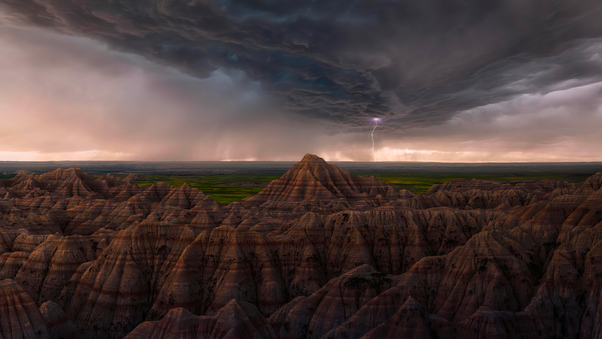 Thunderstorm Over The Badlands Of South Dakota HD Wallpaper